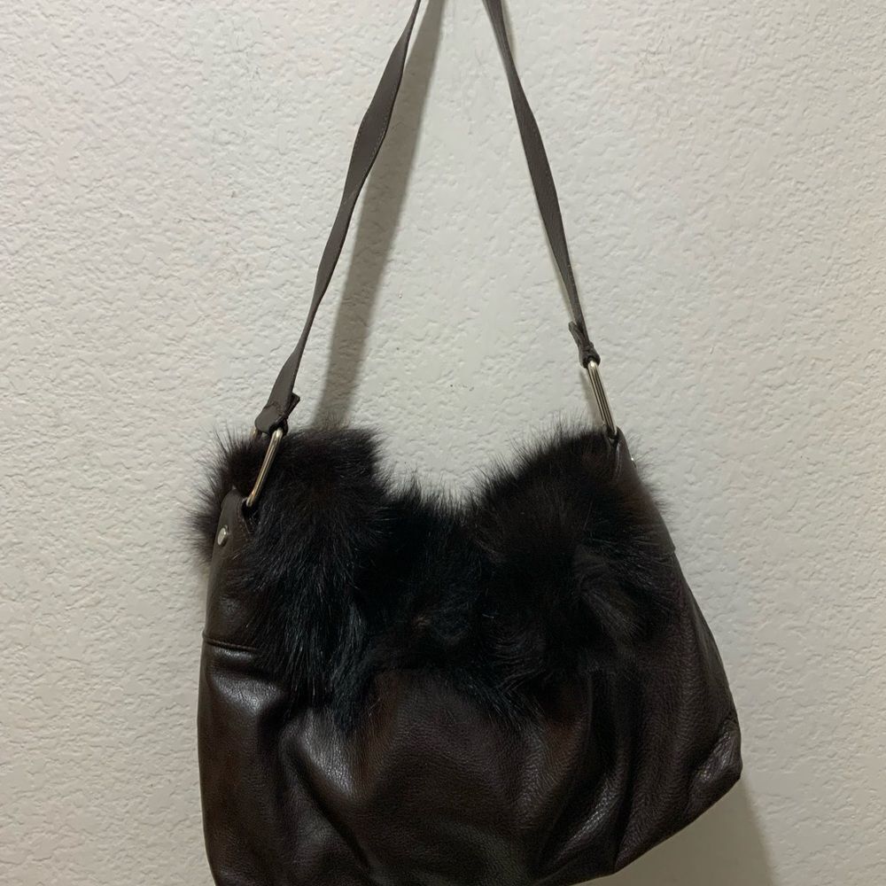Falor leather fur bag dark brown shoulder bag Made in Italy